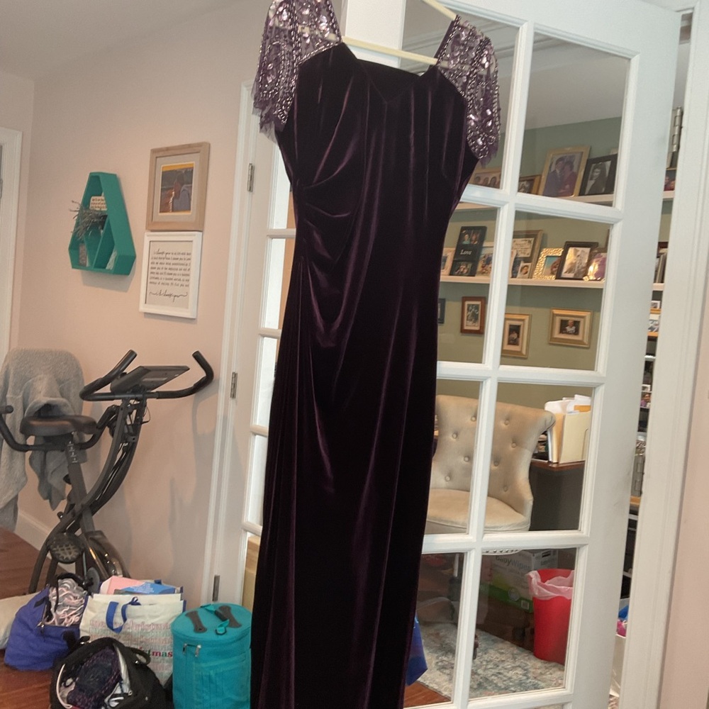 Xscape Rich Purple Velvet Gown with Sparkling Details - Picture 2 of 11